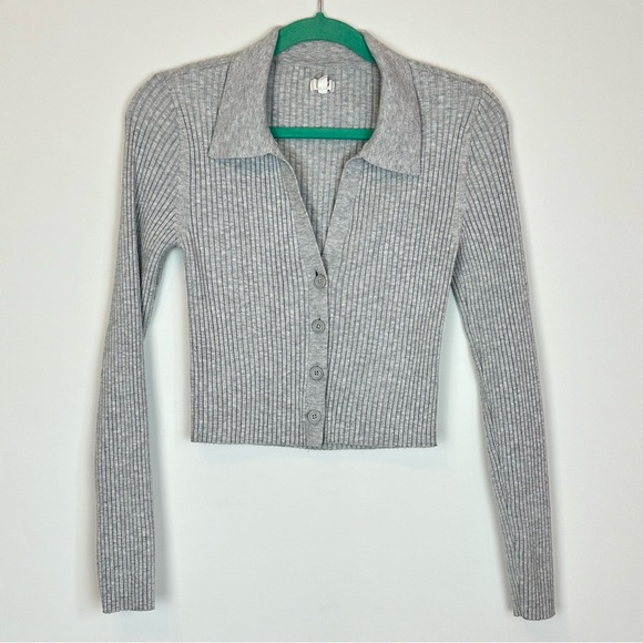 Aerie Women’s Gotta Jet Gray Polo Cropped Stretch Cardigan Sz M - Picture 3 of 10